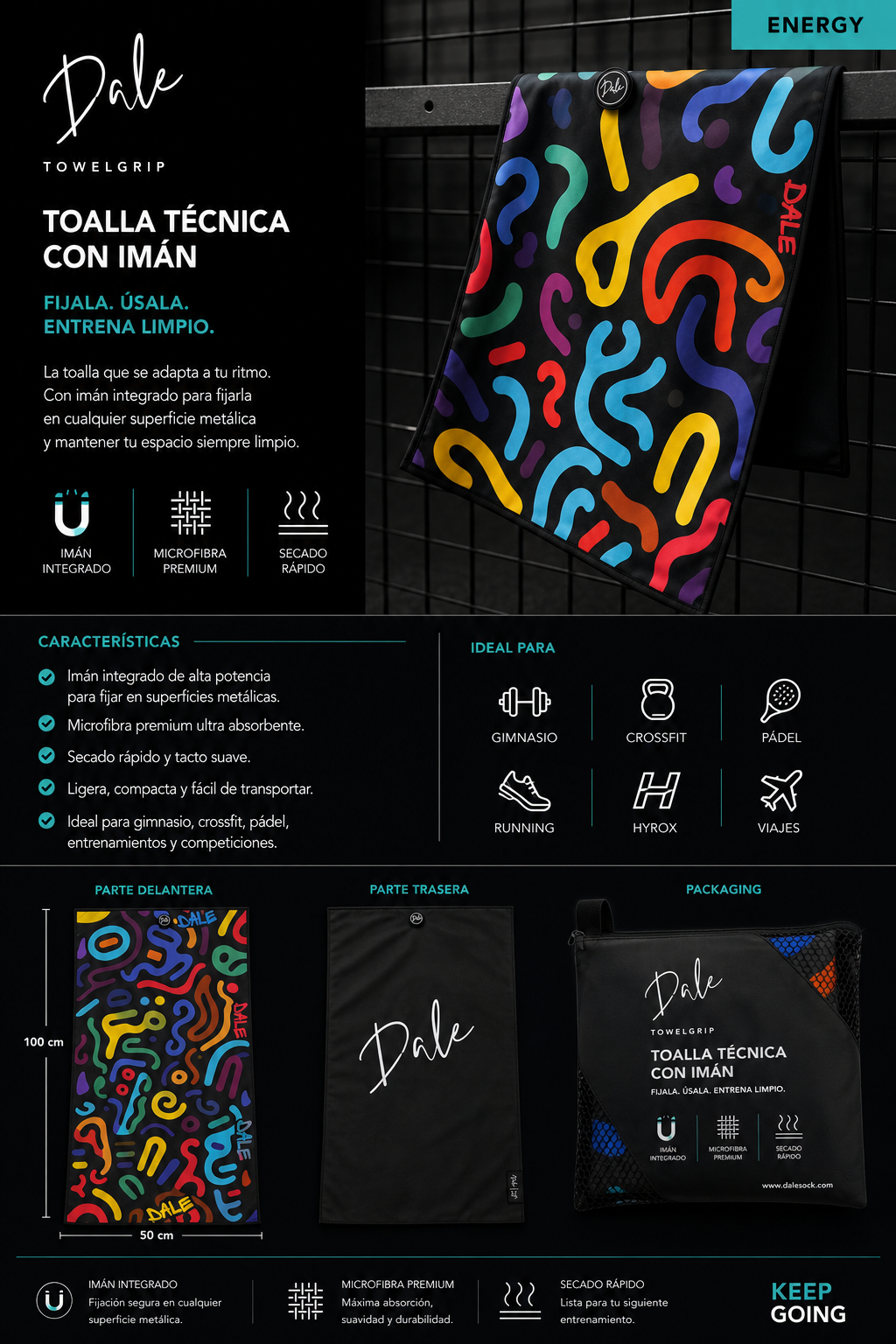 ENERGY TOWELGRIP – Toalla Deportiva con Imán | DALE